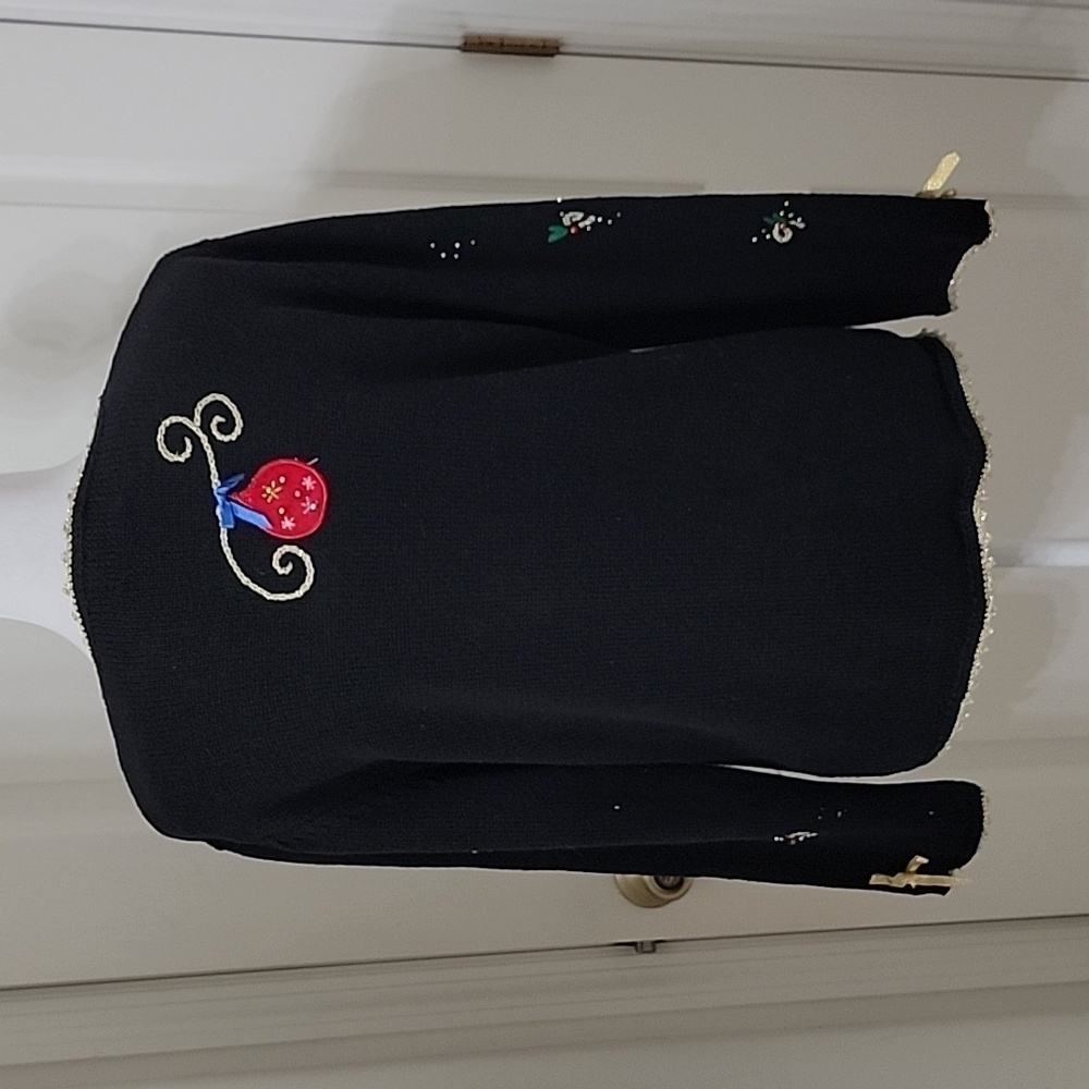 Designers Originals Studio JOY Size M Black Ugly Christmas Sweater w/Ornaments - Picture 5 of 12